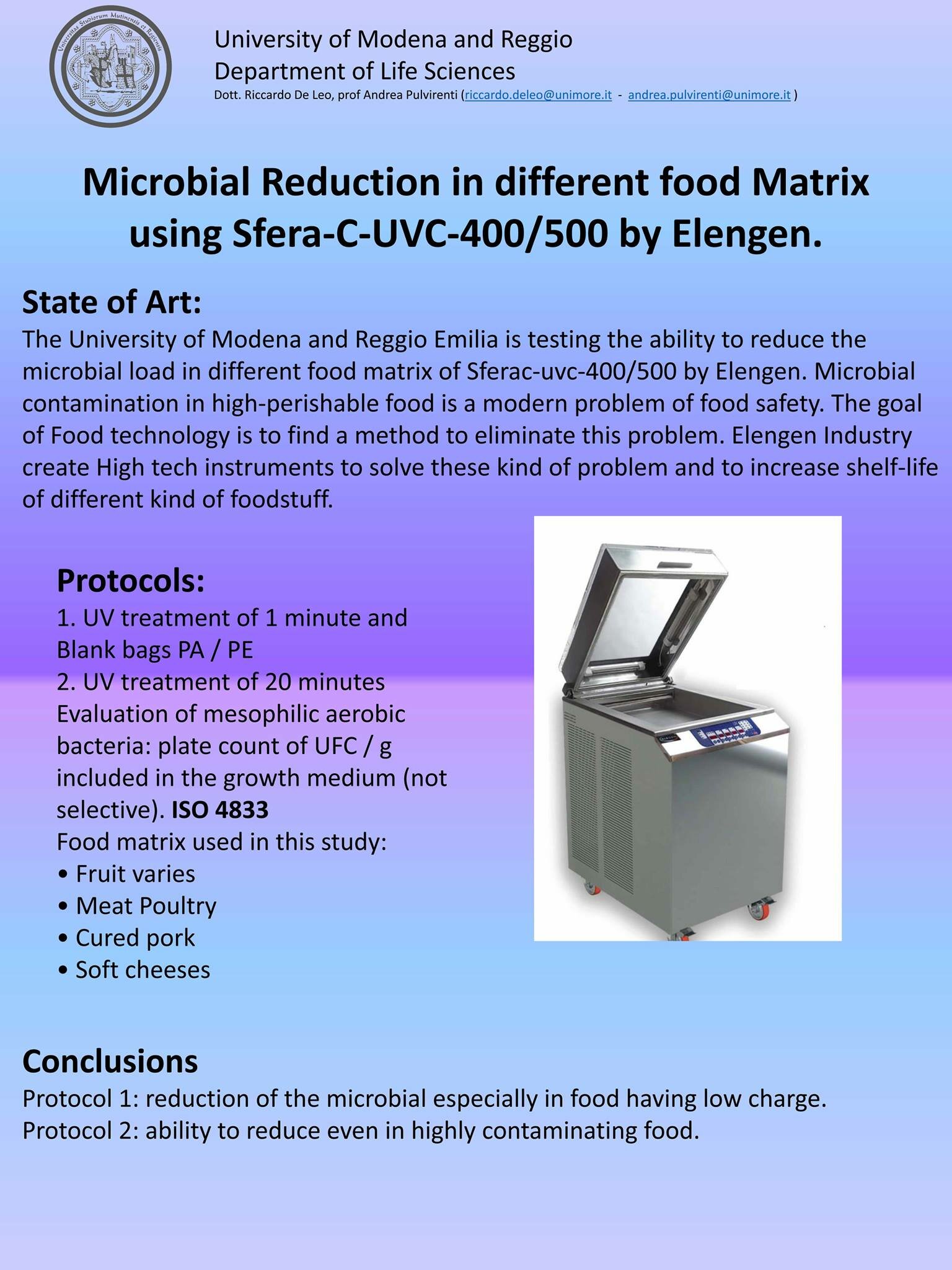 Sterilizzazione UV-C negli alimenti: lo studio dell&rsquo;Universit&agrave; di Modena e Reggio Emilia sulla tecnologia Elegen
